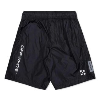 Pantaloni Scurți pentru bărbați Off-White, de culoare albastru închis, cu logo la talie Pantaloni Scurți pentru bărbați Off-White, de culoare albastru închis, cu logo la talie