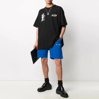 Pantaloni scurți sport cu imprimeu logo, croială slim, albastru Pantaloni scurți sport cu imprimeu logo, croială slim, albastru