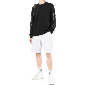 Pantaloni Scurți sport cu talie elastică și imprimeu logo, culoare solidă, versiune albă Pantaloni Scurți sport cu talie elastică și imprimeu logo, culoare solidă, versiune albă