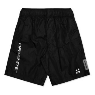 Pantaloni Scurți sport Off-White pentru bărbați C/O VIRGIL ABLOH cu logo la talie, negri Pantaloni Scurți sport Off-White pentru bărbați C/O VIRGIL ABLOH cu logo la talie, negri