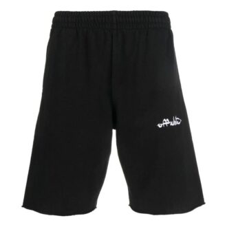 Pantaloni Scurți sport Off-White pentru bărbați, colecția SS22, culoare solidă, cu imprimeu logo, negru Pantaloni Scurți sport Off-White pentru bărbați, colecția SS22, culoare solidă, cu imprimeu logo, negru