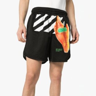 Pantaloni Scurți sport Off-White pentru bărbați, negri, cu logo Pantaloni Scurți sport Off-White pentru bărbați, negri, cu logo
