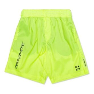 Pantaloni Scurți sport pentru bărbați C/O VIRGIL ABLOH, de culoare galben fluorescent, cu logo la talie Pantaloni Scurți sport pentru bărbați C/O VIRGIL ABLOH, de culoare galben fluorescent, cu logo la talie