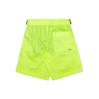 Pantaloni Scurți sport pentru bărbați C/O VIRGIL ABLOH, de culoare galben fluorescent, cu logo la talie Pantaloni Scurți sport pentru bărbați C/O VIRGIL ABLOH, de culoare galben fluorescent, cu logo la talie