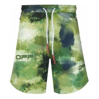 Pantaloni Scurți sport tricotati pentru bărbați Off-White cu logo, croială largă, verde Pantaloni Scurți sport tricotati pentru bărbați Off-White cu logo, croială largă, verde