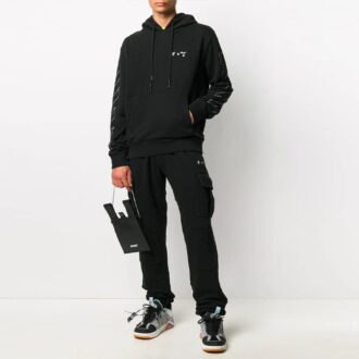 Pantaloni sport cargo pentru bărbați Off-White, cu talie elastică și logo, croi slim, negru