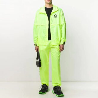 Pantaloni sport casual cu buzunar cu fermoar și imprimeu cu logo, croială largă, verde