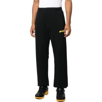 Pantaloni sport casual Off-White pentru bărbați, cu imprimeu cu logo și dungi, negri
