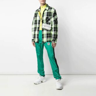 Pantaloni sport casual Off-White pentru bărbați SS21 cu dungi laterale, croi slim, verde