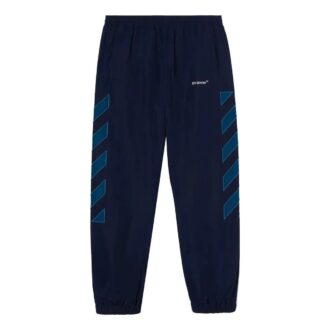 Pantaloni sport casual pentru bărbați Off-White SS22 cu imprimeu cu dungi și logo, albastru marin