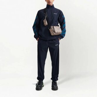 Pantaloni sport casual pentru bărbați Off-White SS22 cu imprimeu cu dungi și logo, albastru marin