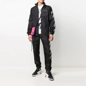 Pantaloni sport cu imprimeu cu dungi laterale SS21, negru