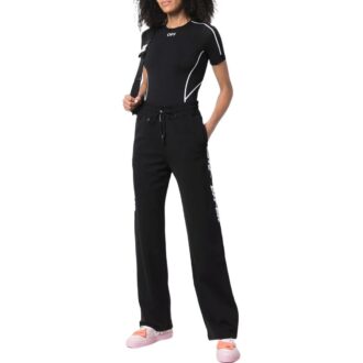 Pantaloni sport Off-White cu bandă cu logo „Black”