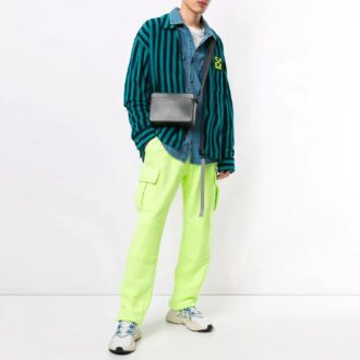 Pantaloni sport/pantaloni/pantaloni de jogging pentru bărbați Off-White, cu buzunare cargo și talie elastică, verde fluorescent