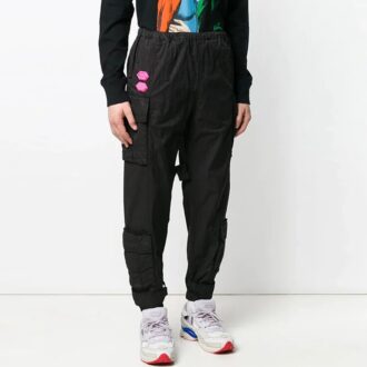 Pantaloni sport/pantaloni/pantaloni de jogging pentru bărbați Off-White, de culoare solidă, cu buzunare cargo, croială largă, negru