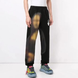 Pantaloni sport pentru bărbați cu logo aplicat Mona Lisa, negri