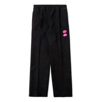 Pantaloni sport retro cu logo din cauciuc, negri
