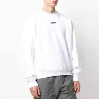 Pulover alb cu guler rotund și mâneci lungi pentru bărbați Off-White