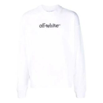 Pulover alb, larg, cu guler rotund și imprimeu cu litere Off-White pentru bărbați FW21