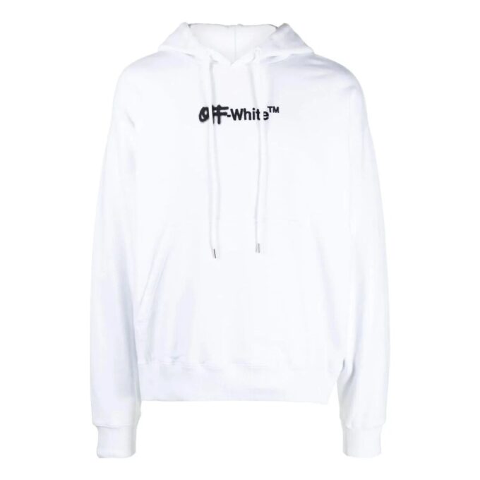 Pulover alb pentru bărbați Off-White cu litere pe piept, versiune obișnuită