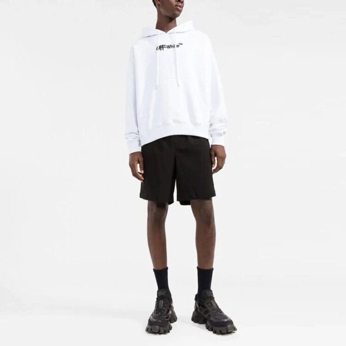 Pulover alb pentru bărbați Off-White cu litere pe piept, versiune obișnuită