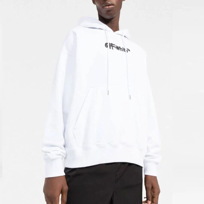 Pulover alb pentru bărbați Off-White cu litere pe piept, versiune obișnuită