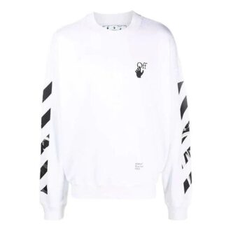 Pulover alb pentru bărbați Off-White FW21 cu imprimeu logo Arrows, guler rotund, croială lejeră