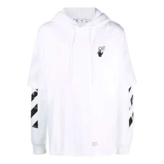Pulover alb pentru bărbați Off-White FW21 cu imprimeu logo, croială lejeră