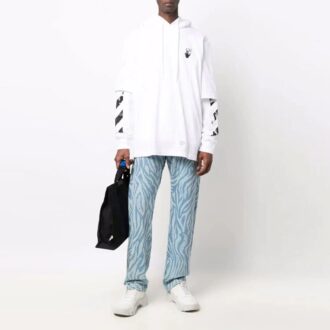 Pulover alb pentru bărbați Off-White FW21 cu imprimeu logo, croială lejeră