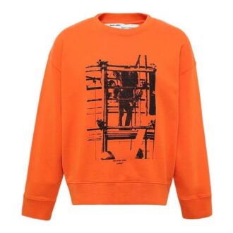 Pulover bărbătesc Off-White cu guler rotund, imprimeu cu săgeți și mâneci lungi, portocaliu