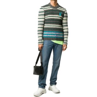 Pulover bărbătesc Off-White cu model, croi larg, gri