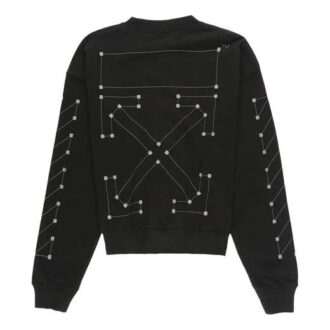 Pulover bărbătesc Off-White din bumbac, cu guler rotund, negru