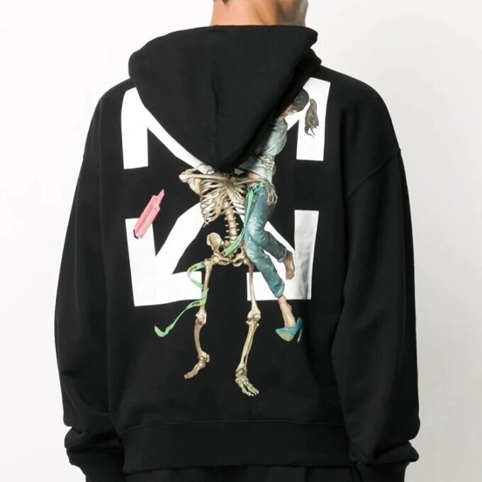 Pulover bărbătesc Off-White din bumbac cu imprimeu săgeți, negru