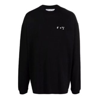 Pulover bărbătesc Off-White FW21 cu guler rotund, imprimeu logo pe piept, croială lejeră, negru