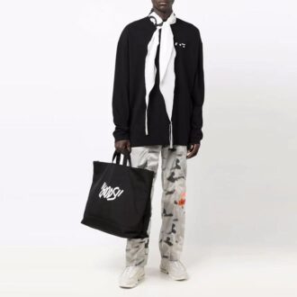 Pulover bărbătesc Off-White FW21 cu guler rotund, imprimeu logo pe piept, croială lejeră, negru