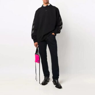 Pulover bărbătesc Off-White FW21 cu imprimeu cu logo, guler rotund, croială lejeră, negru