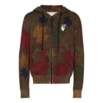 Pulover cu glugă și aplicații camuflaj frunze FW20 pentru bărbați, kaki/verde