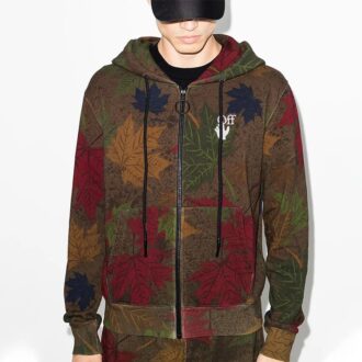 Pulover cu glugă și aplicații camuflaj frunze FW20 pentru bărbați, kaki/verde
