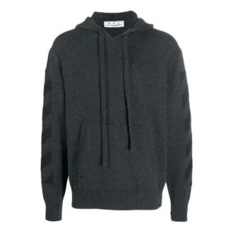 Pulover cu glugă Off-White pentru bărbați FW21, din lână, cu logo intarsiat, în culori uni, versiune gri Pulover cu glugă Off-White pentru bărbați FW21, din lână, cu logo intarsiat, în culori uni, versiune gri
