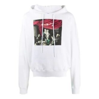 Pulover cu glugă pentru bărbați, alb-negru, cu imprimeu Caravaggio, FW20, cu logo Pulover cu glugă pentru bărbați, alb-negru, cu imprimeu Caravaggio, FW20, cu logo