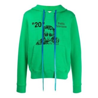 Pulover cu glugă pentru bărbați, imprimat cu logo-ul televiziunii publice, verde