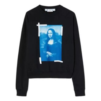 Pulover cu guler rotund din bumbac cu imprimeu Mona Lisa pentru bărbați, de la Off-White, negru