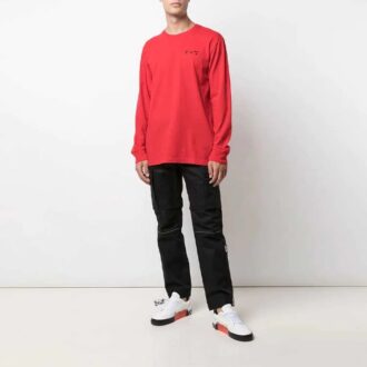 Pulover cu guler rotund și imprimeu logo FW21, cu mâneci lungi, pentru bărbați, roșu