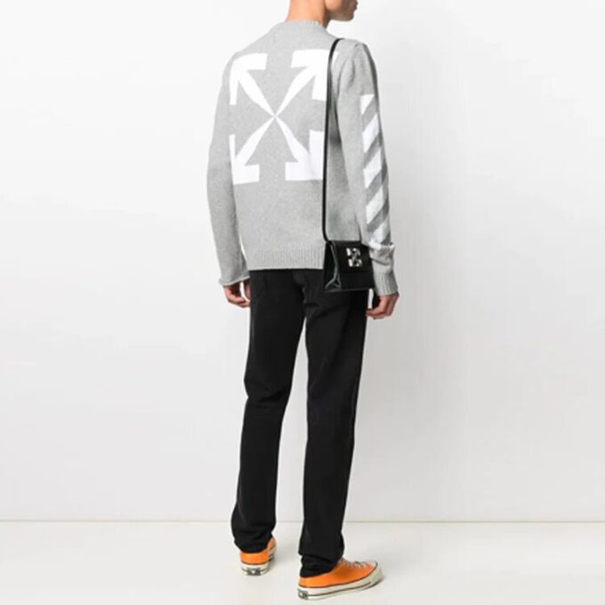 Pulover cu guler rotund și imprimeu logo SS21, gri