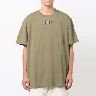 Pulover cu guler rotund, imprimeu logo, mânecă scurtă, croială largă, verde Pulover cu guler rotund, imprimeu logo, mânecă scurtă, croială largă, verde