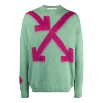 Pulover cu guler rotund Off-White pentru bărbați SS21, verde intarsia