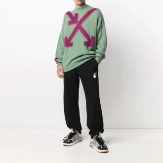 Pulover cu guler rotund Off-White pentru bărbați SS21, verde intarsia
