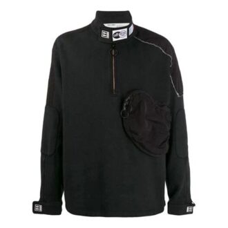Pulover din fleece Off-White pentru bărbați FW21, cu detaliu buzunar și fermoar pe jumătate, croială largă, negru