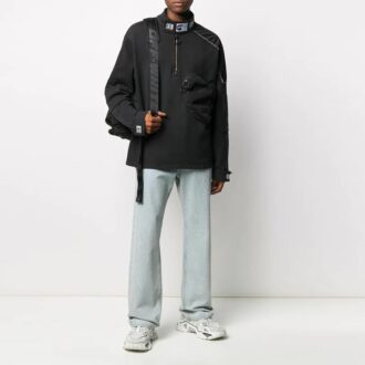 Pulover din fleece Off-White pentru bărbați FW21, cu detaliu buzunar și fermoar pe jumătate, croială largă, negru