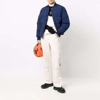 Pulover din lână alb, cu guler rotund, croi larg, model Tie Dye și blocuri de culoare, colecția FW21 Off-White pentru bărbați